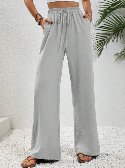Modigirl 2026 Women Wide Leg Pants Women's Pants And Trousers High Waist Drawstring Elastic Waist Loose Casual Outfits