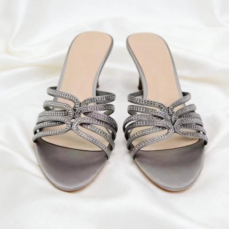 Luxury Rhinestone Detail Women Slippers Sexy Peep-Toe Heeled Sandals for Ladies Elegant Summer Women's Shoes Sandalias De Mujer