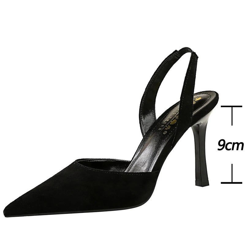 BIGTREE Shoes Women Sandals Stiletto Heels 9 cm Suede High Heels Women Summer Shoes Hollow Out Back Strap Sandals Party Shoes