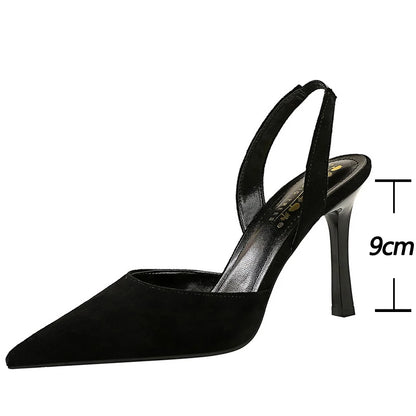 BIGTREE Shoes Women Sandals Stiletto Heels 9 cm Suede High Heels Women Summer Shoes Hollow Out Back Strap Sandals Party Shoes