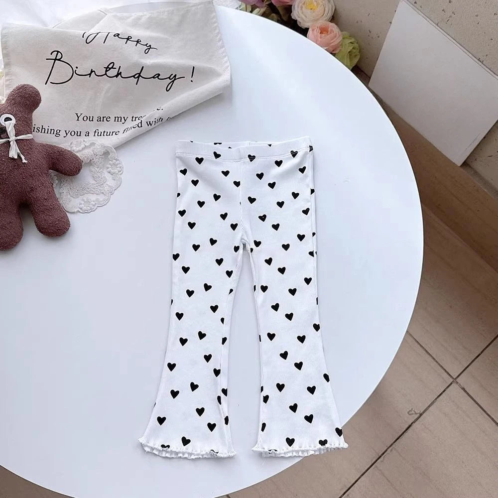 Girls' Flare Pants Spring Autumn 2026 Kids' Comfortable Printed Heart Motif Fashion Casual Long Pants