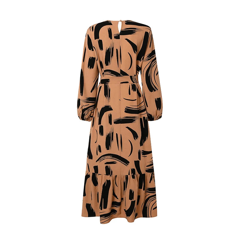 ZANZEA Stylish Women Printed Muslim Dress Abaya Elegant O Neck Long Lantern Sleeve Maxi Sundress Dubai Robe Femme Casual Kaftan