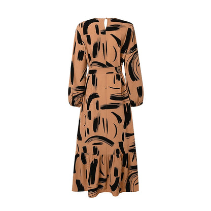 ZANZEA Stylish Women Printed Muslim Dress Abaya Elegant O Neck Long Lantern Sleeve Maxi Sundress Dubai Robe Femme Casual Kaftan