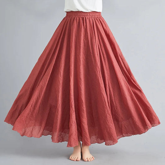 new 2020 Women Linen Cotton Long Skirts Elastic Waist Pleated Maxi Skirts Beach Boho Vintage Summer Skirts Faldas Saia