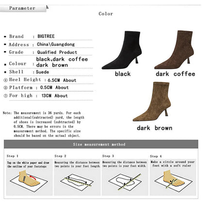 BIGTREE Shoes Retro Women's Boots Suede Pointed Women's Ankle Boots Stiletto High Heel Boots Autumn Winter Shoes Short Boots