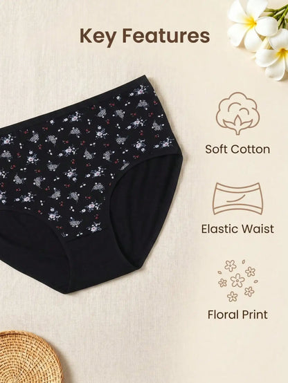 7PCS Plus Size Ditsy Floral Print Cotton Briefs, Mid Rise Multi Color Everyday Underwear, Ladies Casual Basic Printed Panty Mult