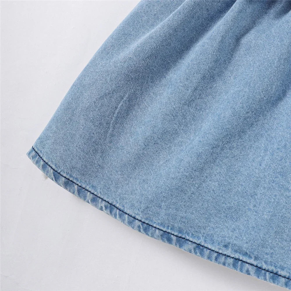 Baby Girl Fashion Dress Bubble Sleeve Lapel Jeans Casual Dress+Belt Summer Birthday Party Costumes for 1-3 Years Toddler Girl