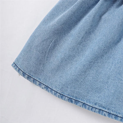 Baby Girl Fashion Dress Bubble Sleeve Lapel Jeans Casual Dress+Belt Summer Birthday Party Costumes for 1-3 Years Toddler Girl