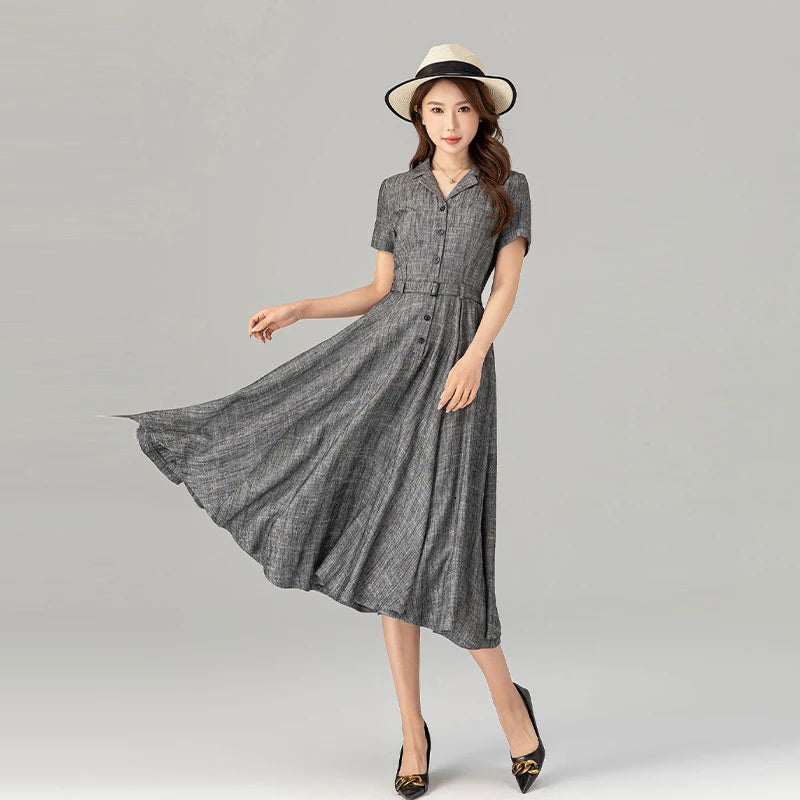 2026 New Arrival: Summer Three-Color Linen Blend Blazer-Lapel Dress – Trendy Slim-Fit Mini, Versatile & Breathable