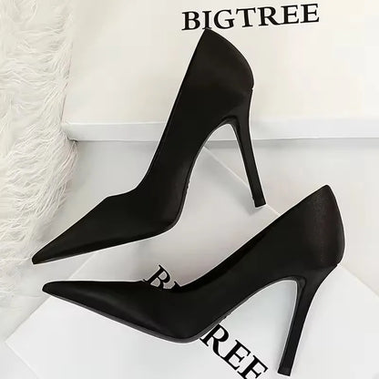 BIGTREE Shoes Woman Pumps Silk Ladies Shoes High Heels Spring New Stiletto Heels Party Shoes Plus Size 43  Salto Alto Feminino