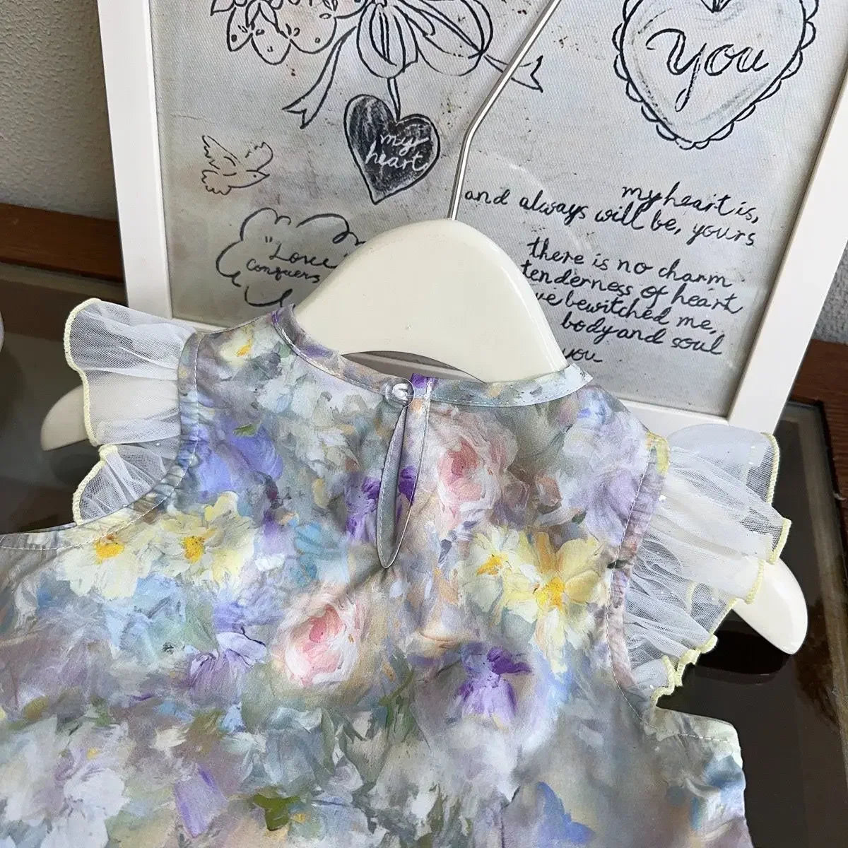 Girls Casual Dresses Floral Printed Dress Bow Mesh Stitching Princess Dress Flower Girl Dresses Princess Dress for Girls