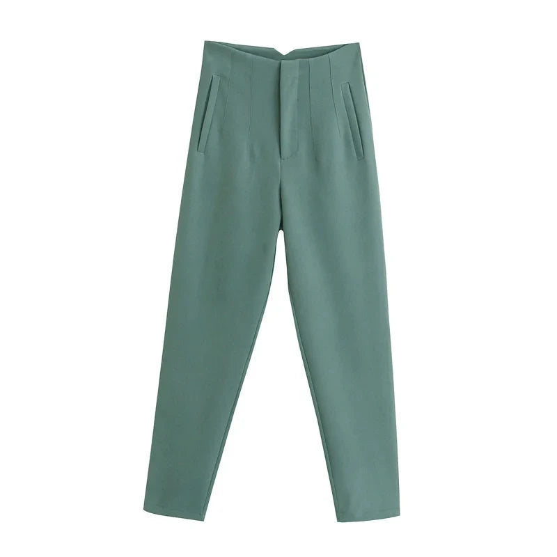 Hot Sale Women Summer Thin Casual Cropped Pants Stretchy Temperament Pleated Slimming Capris Ankle Length High Waisted Trousers