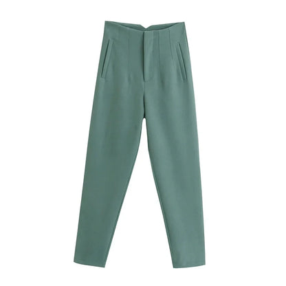 Hot Sale Women Summer Thin Casual Cropped Pants Stretchy Temperament Pleated Slimming Capris Ankle Length High Waisted Trousers