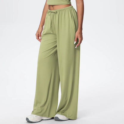 Loose Breathable Yoga Full Length Wide Leg Pants Solid Color Naked Feel Fitness Sports Woman Quick Drying Gym Pencil Pants