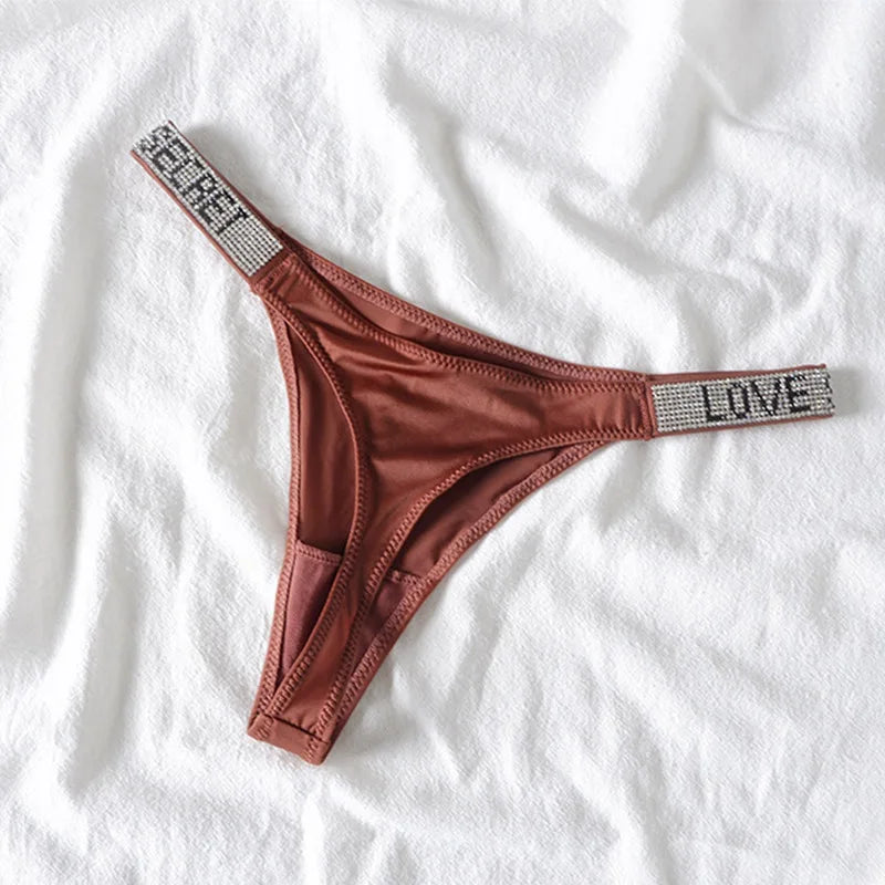 Comfort Ice Silk Seamless Panties Women G String Sexy Rhinestone Leopard Underwear Cotton Low Waist Fitness Lingerie T Thongs