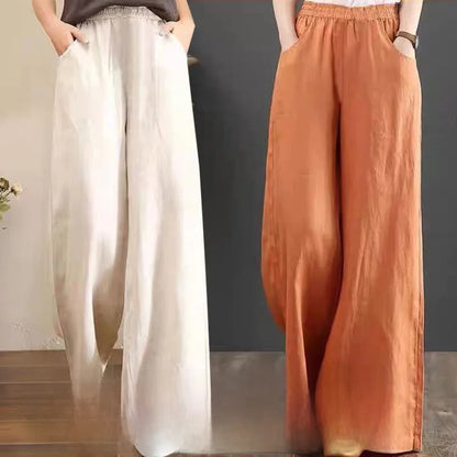 High Waist Wide Leg Pants Women's Casual Loose Cotton Linen Spring Summer Long Trousers Large Size Comfortable Drapey Style