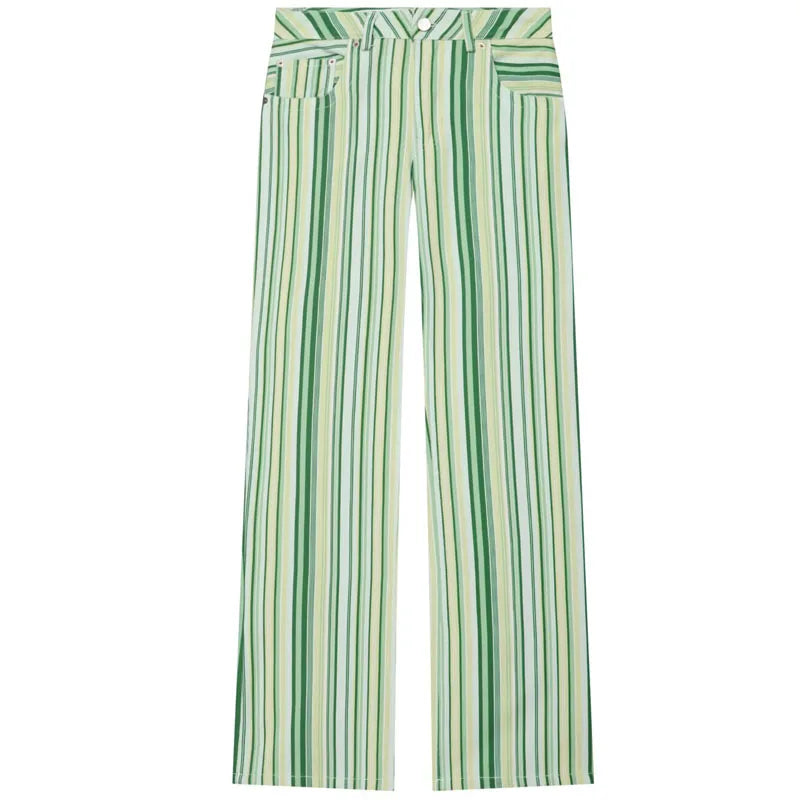 HXAO Striped Jeans For Woman Summer Low Landing Jeans Wide Leg Straight Baggy Denim Pants Chic Casual Streetwear Long Trousers