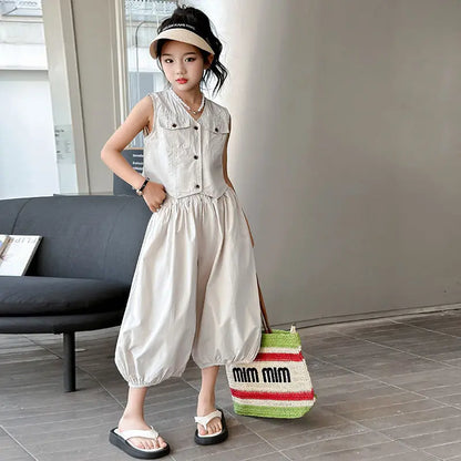 Girls Clothes 12 To 14 Years Old Junior Top and Bottom Set Outfit Sets Kids Girl Korean Children's 2025 Girls' Outfits Summer 4