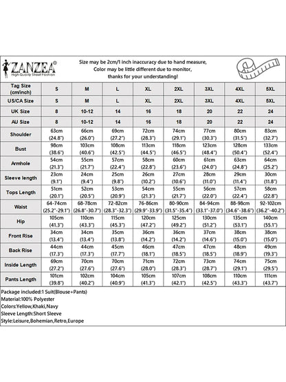 2025 ZANZEA Fashion Short Sleeve Embroidered Blouse Trousers Suits Summer Two Piece Sets Women Outfits Casual Work OL Pant Sets