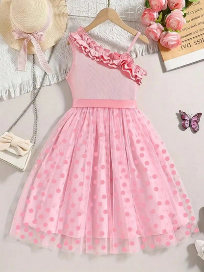 Leisure and Sweet Summer Girl Ruffle Decoration Cami Tutu Dress Princess Mesh Children's Dress