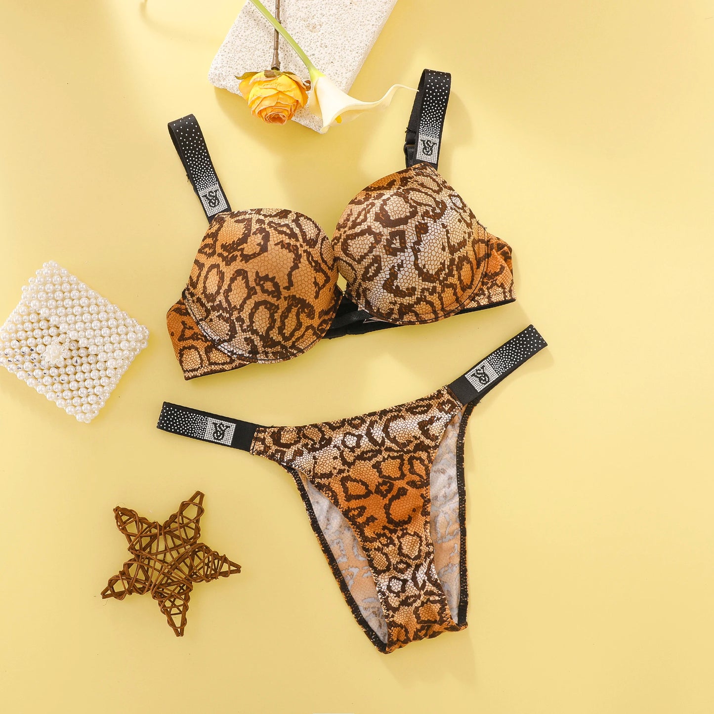 Victoria Secret Shine Script Thong Panty Very Sexy Logo Shine Strap Gradient Rhinestone Push Up Bra Set Women Hot