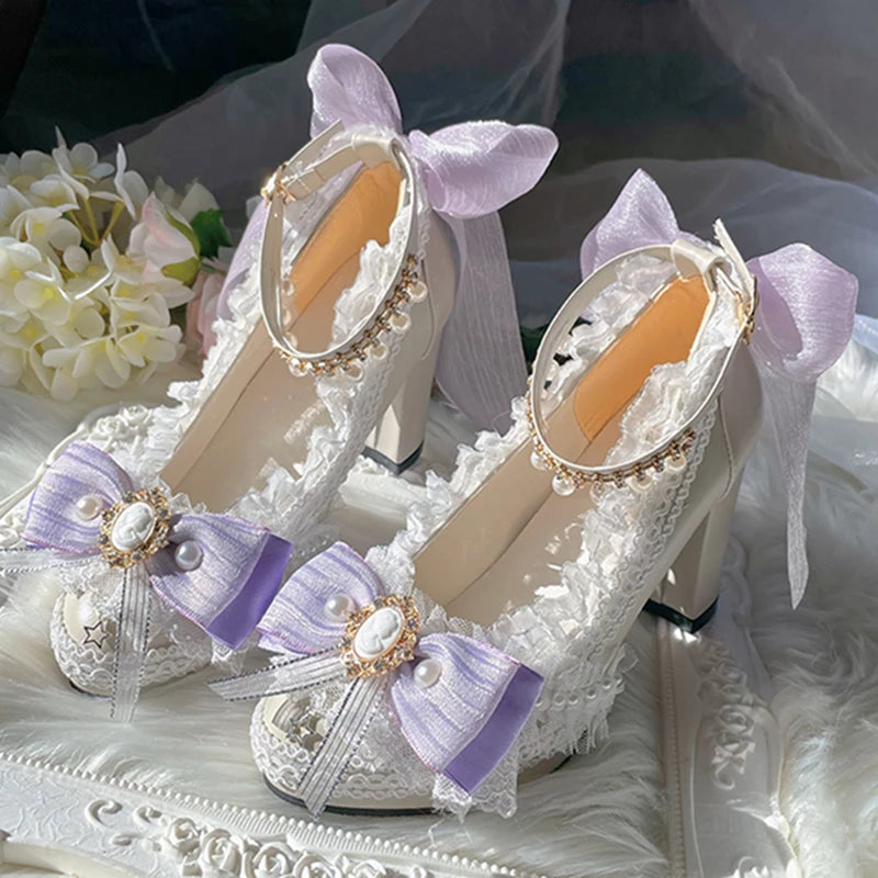 Lolita Original Handmade Lo Shoes Thick Heels Round Head High Heels Japanese Sweet Princess Girl Loli Tea Party Single Shoes