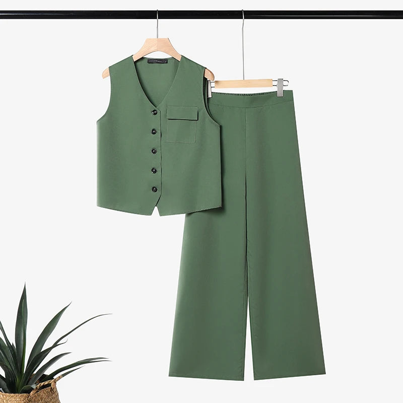 2026 ZANZEA Summer 2 Pieces Sets Women Outfits Tracksuit Elegant Sleeveless Vest Tops Trousers Suits Fashion OL Work Pants Sets