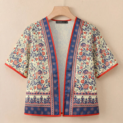 ZANZEA 2026 Summer Paisley Print Short Cardigans Women Open-Front Short Sleeve Shirts Vacation Casual Beach Cover-Up Tops