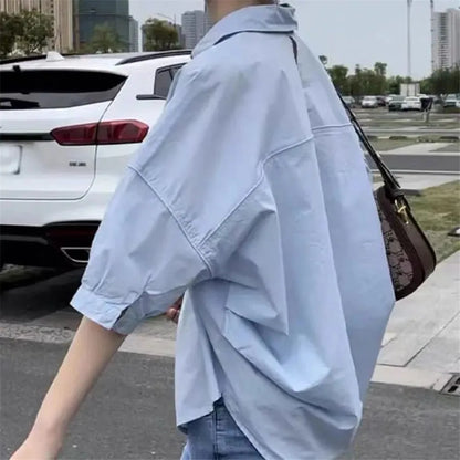 Summer Shirt Women Blouses 2024 New Mid-sleeve Loose Y2k Chic Clothes Fashion Irregular Shirts Korean Ladies Casual Vacation Tos