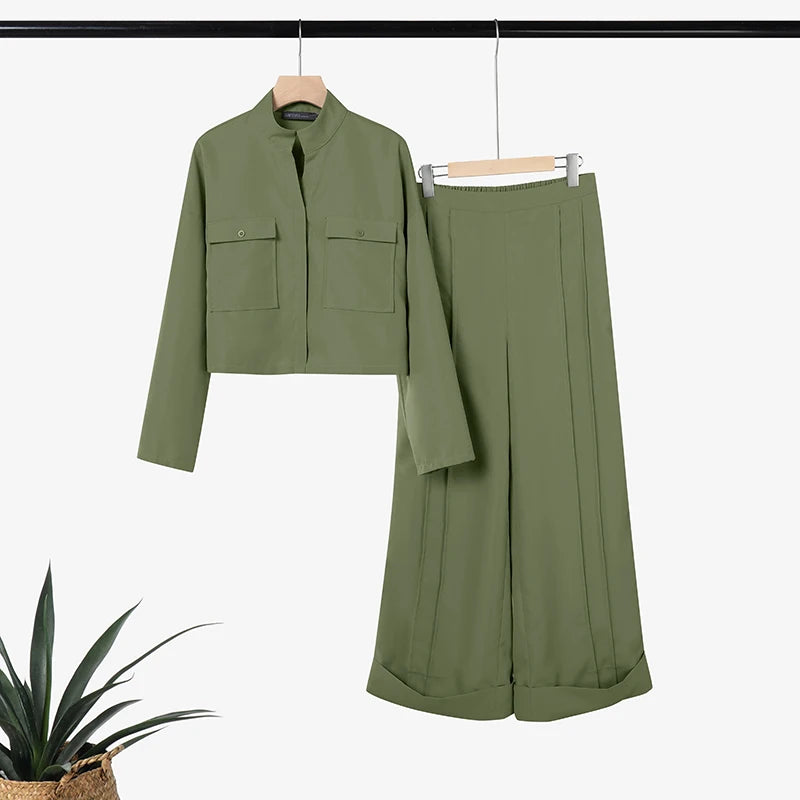 ZANZEA 2026 Spring Outfits Stand Neck Long Sleeve Tops Pant Sets Stylish Solid OL Work Tracksuit Women 2 Piece Sets Streetwear