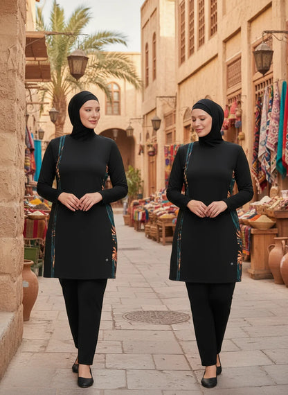 3PCS Thin Style Sporty Muslim Swimwear Burkini Femmes Women Modest Swimsuit Bathing Suit Hijab Top Pant (No built-in Bra)