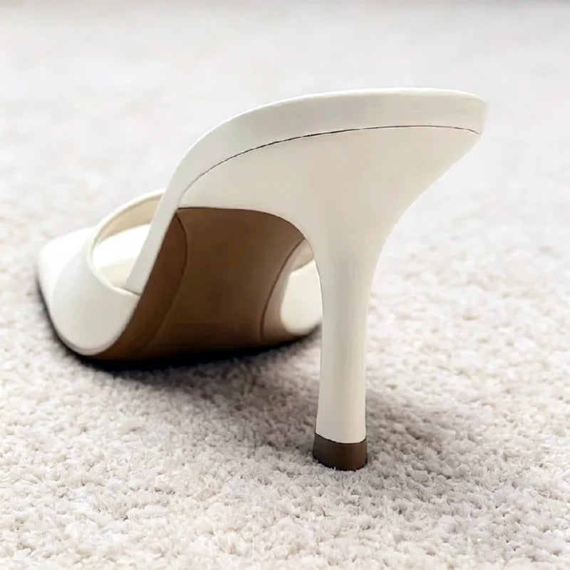 Luxury Wide-Strap Square-Toe Women's Slippers Sexy Stiletto Mules Sandals for Ladies Summer High Heels Elegant Women's Shoes