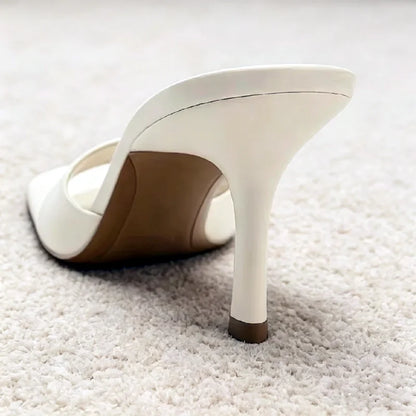 Luxury Wide-Strap Square-Toe Women's Slippers Sexy Stiletto Mules Sandals for Ladies Summer High Heels Elegant Women's Shoes