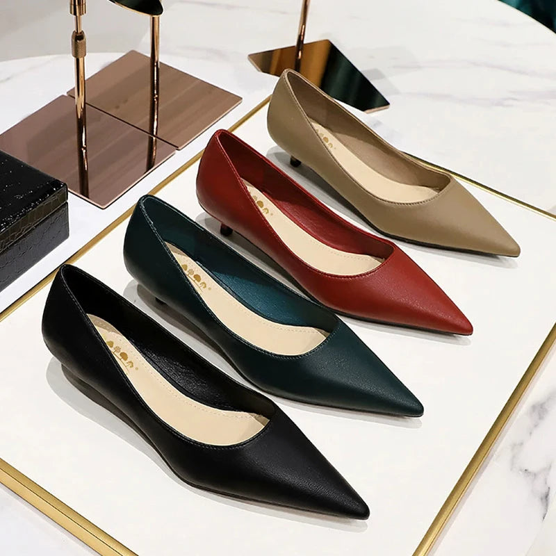 Fashion Pointed Toe Mid Heeled Shoes 4 Cm Stilettos Occupation OL Office shoes Low-Heel Women Shoes Kitten High Heels Pumps Lady