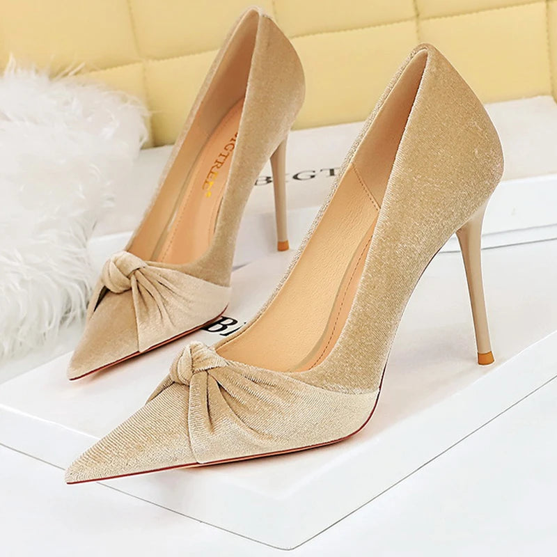 BIGTREE Shoes Bowknot Suede Women Pumps Fashion New High Heels Pointed Stilettos Women Heels 2026 New Design Pumps Plus Size 43