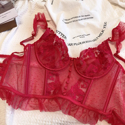 Hot Sale French Sexy Lingerie Set for Women Ultra Thin See Through Bra Panty Set Embroidery Lace Shaping Camisole Underwear Set