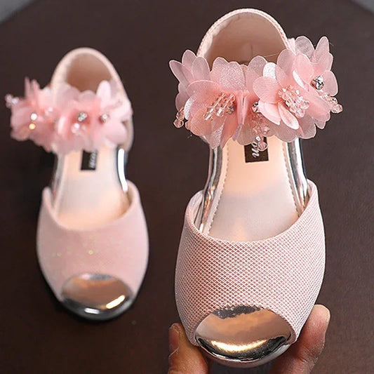 2026 Summer Girls Rhinestone Flower Shoes Low Heel Flower Wedding Party Dress Pump Shoes Princess Shoes For Kids Toddler