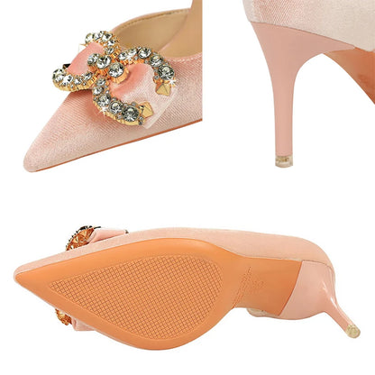 Luxury Women Pumps High Heels Women 7 Cm 10.5 Cm Stilettos Metal Rhinestone Kitten Heels Fashion Wedding Shoes Sexy Prom Shoes
