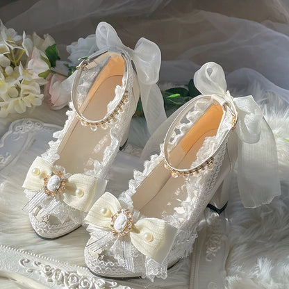 Lolita Original Handmade Lo Shoes Thick Heels Round Head High Heels Japanese Sweet Princess Girl Loli Tea Party Single Shoes