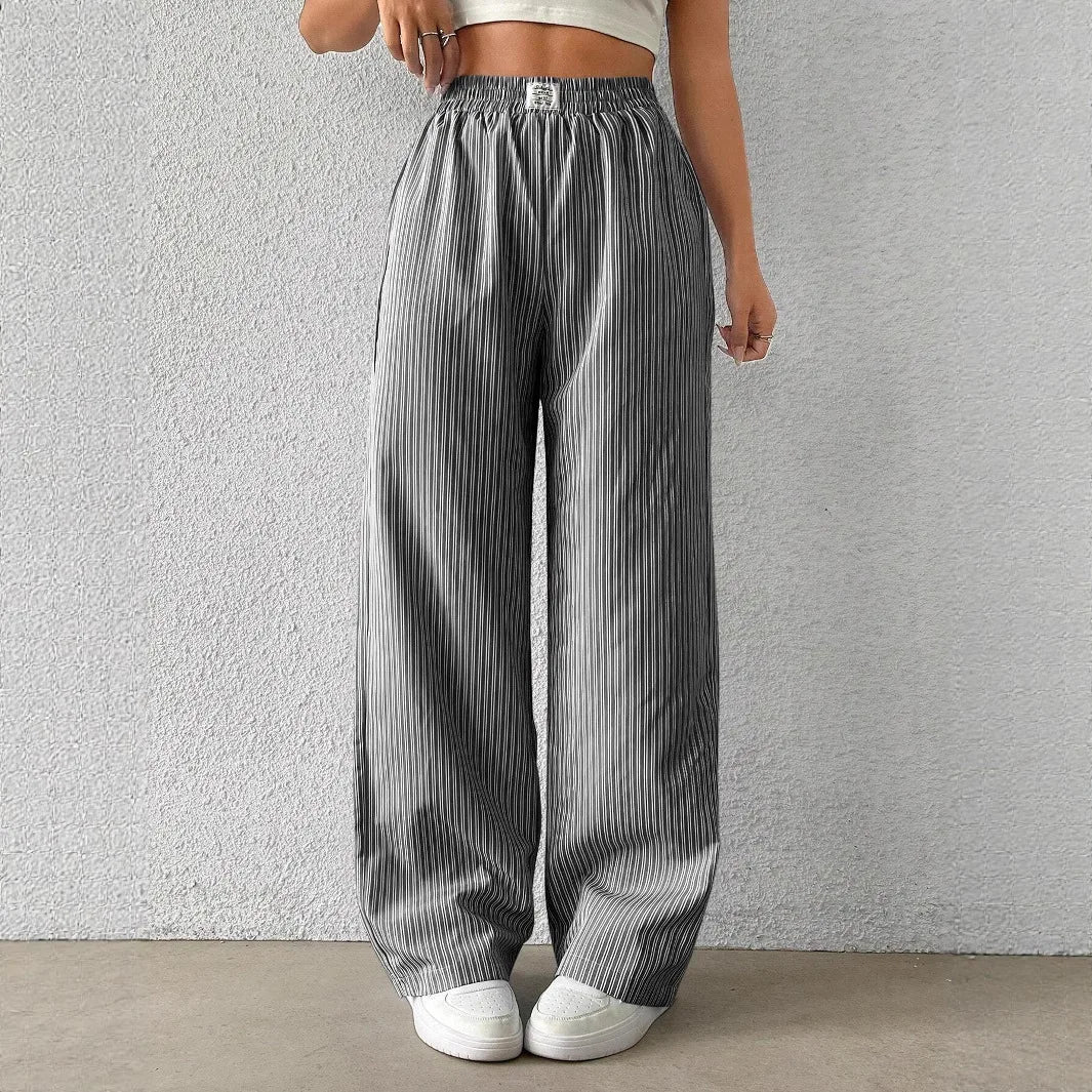 2026 Women's Casual Striped Woven Wide Leg Pants Fall Winter Casual Stylish Full Length Trousers Y2K Clothes Streetwear