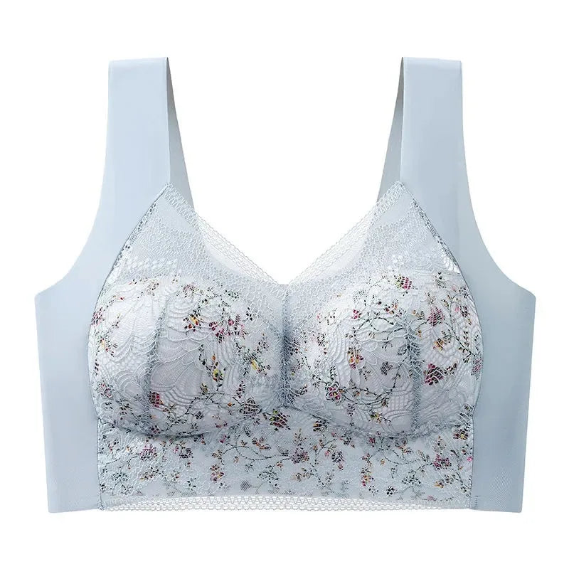 1pcs Womens Seamless Ice Silk Full Cup Bras No Steel Ring Support Lace Bralette Large Size Brassiere Comfort Ventilate Underwear