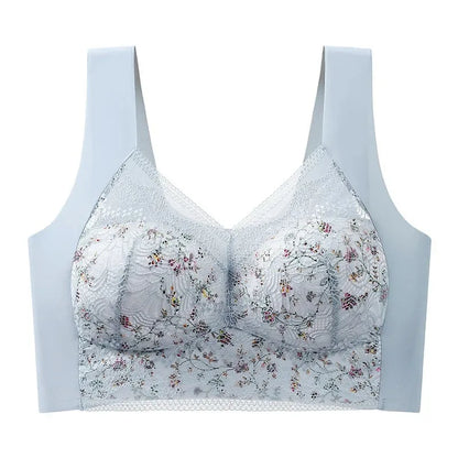 1pcs Womens Seamless Ice Silk Full Cup Bras No Steel Ring Support Lace Bralette Large Size Brassiere Comfort Ventilate Underwear