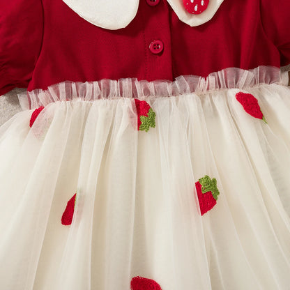 Baby Girl Princess Dress Summer New Strawberry Chiffon Children'S Clothing (9 Months -3 Years Old)
