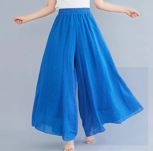 Cotton Linen Wide Leg Pants for Women Summer Casual Loose Pants High Waist Big Swing Skirt Capris Women Clothing PT-565
