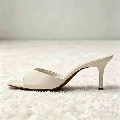 Luxury Wide-Strap Square-Toe Women's Slippers Sexy Stiletto Mules Sandals for Ladies Summer High Heels Elegant Women's Shoes