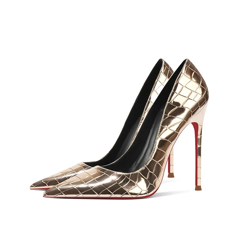Summer new crocodile patterned high heels for women, slim heels, sexy, fashionable, versatile, professional single shoes