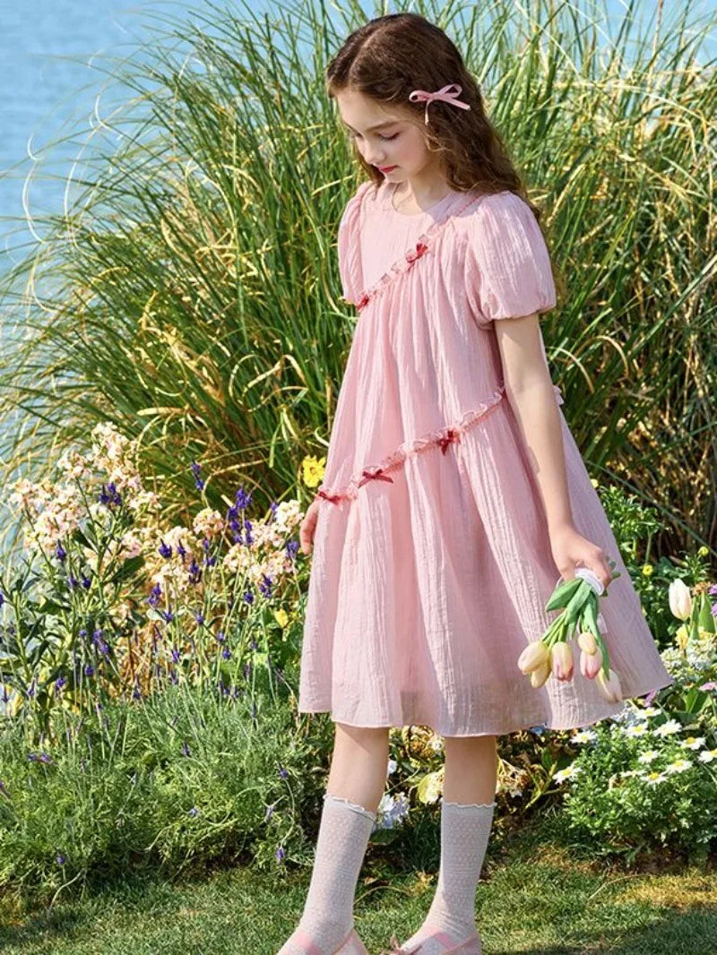 Loose and Sweet Short Sleeves Stylish Suit for Girls Teenagers Clothes Summer Girl Dress Princess Dresses Party Elegant Child