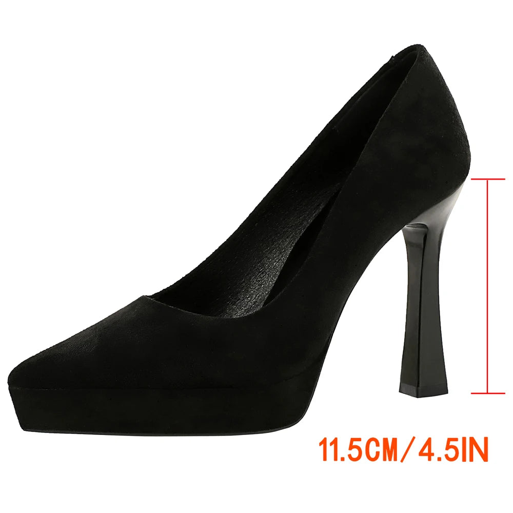BIGTREE Shoes Platform Pumps Women Shoes Chunky Heel Pointed High Heels Suede Luxury Banquet Shoes Fashion Women Office Shoes