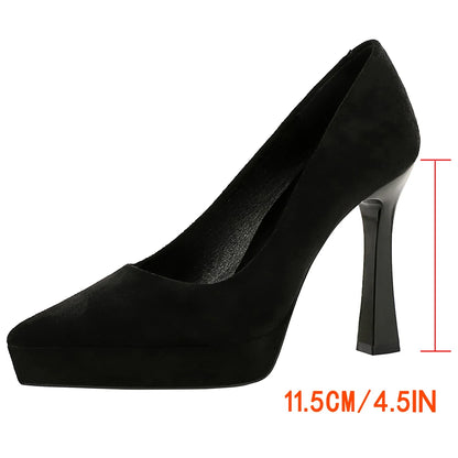 BIGTREE Shoes Platform Pumps Women Shoes Chunky Heel Pointed High Heels Suede Luxury Banquet Shoes Fashion Women Office Shoes
