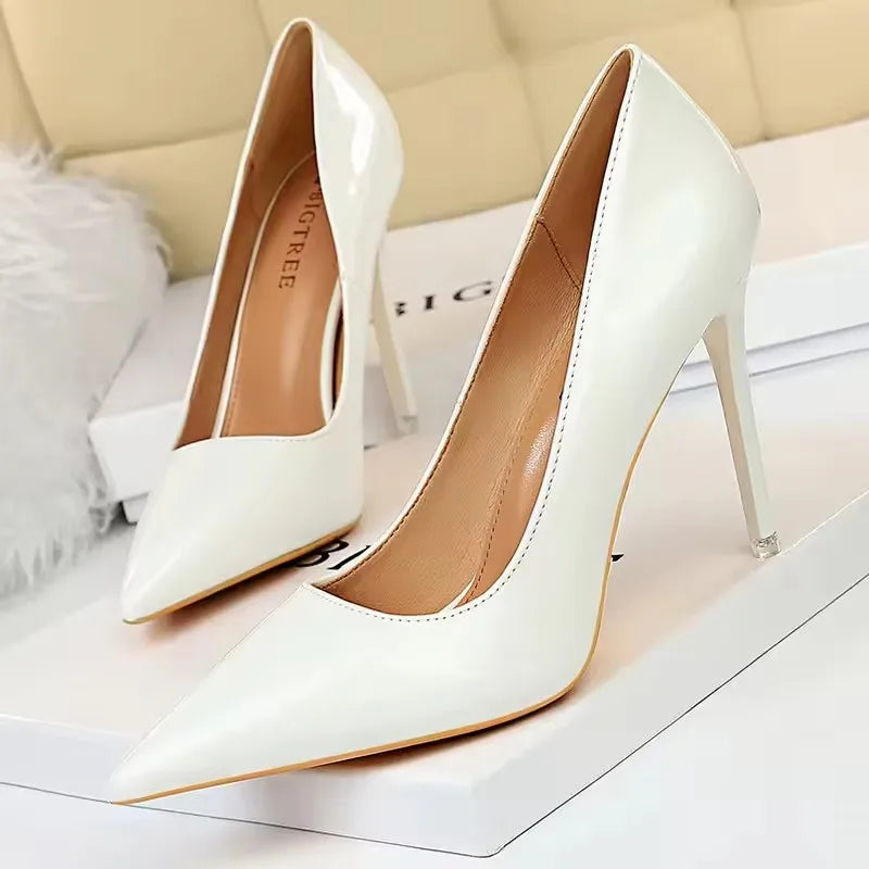 BIGTREE Shoes Patent Leather Women 7.5 cm 10.5 Heels Fashion Women Pumps Stiletto Heels Lady Shoes Large Size Sexy Party Shoe